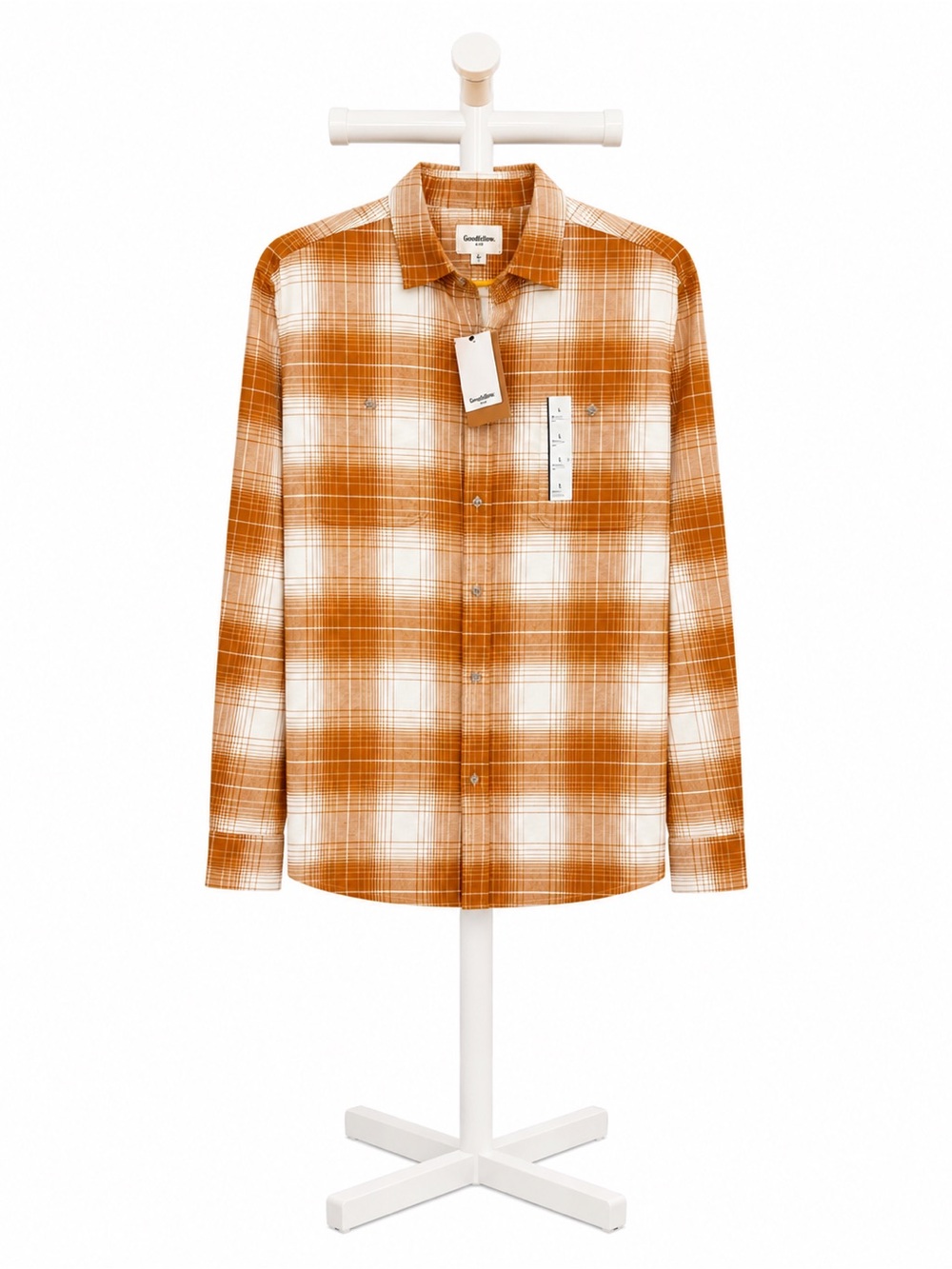 Goodfellow & Co Men’s Orange and White Plaid Button-Down Shirt